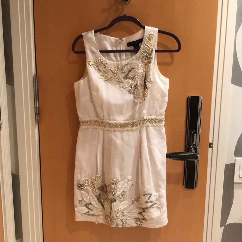 French Connection White Beaded Dress Size 8